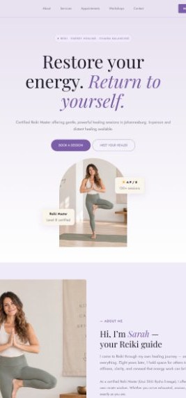 Serene Reiki booking website on a mobile phone