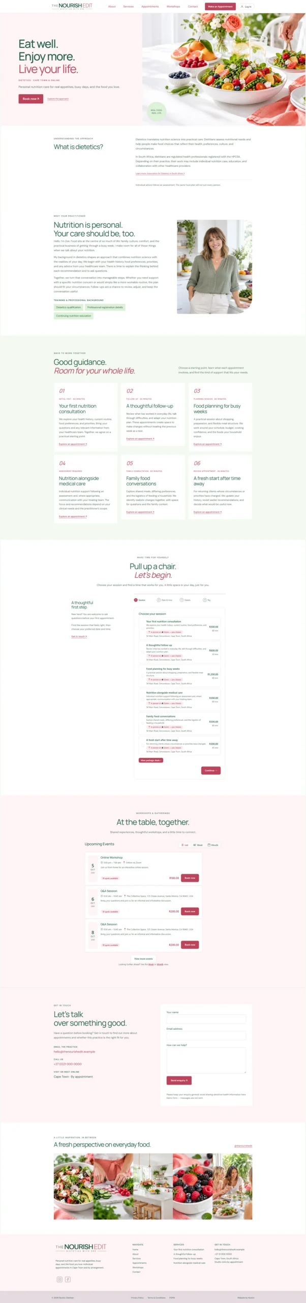 Dietitian website template with online booking