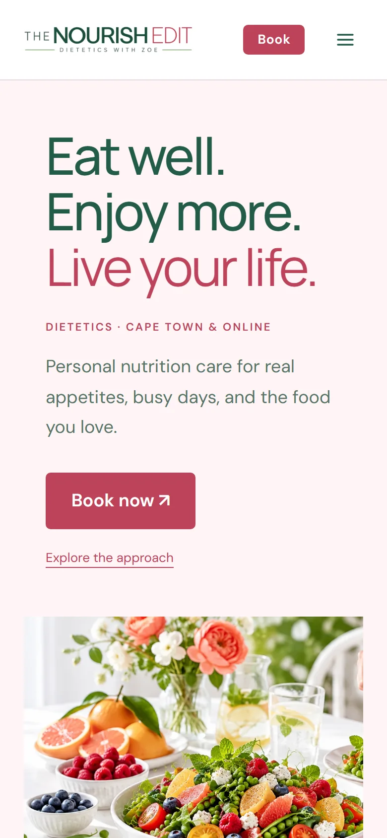 Dietitian booking website on a mobile phone