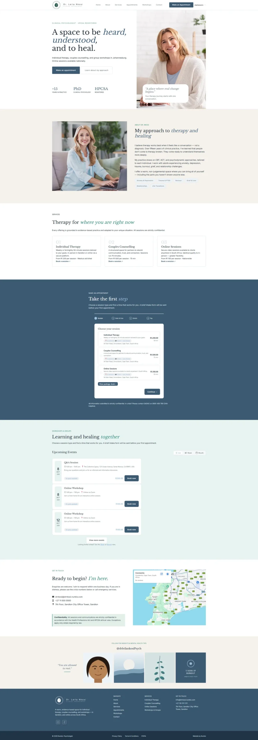 Psychologist website template with online booking